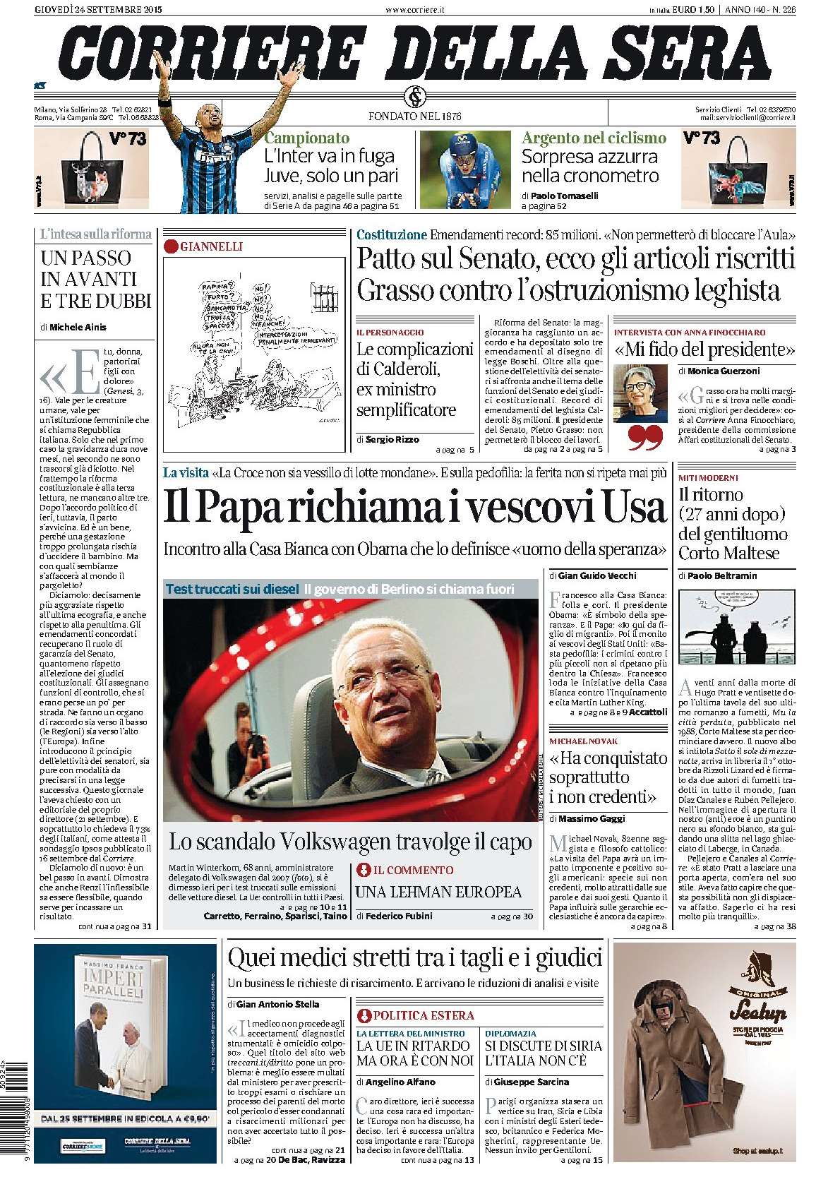 Corriere della Sera ITA 2015-9-24 Cover